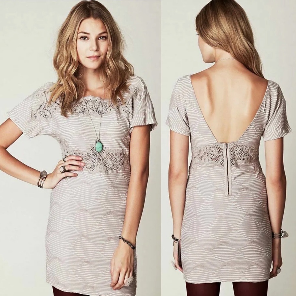 Free People New Romantics Crochet‎ Mini Dress Bohemian Size Small Square Neck